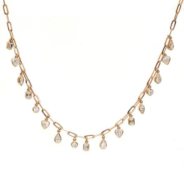 Diamond Mixed Shape Bezel Chain Drop Necklace