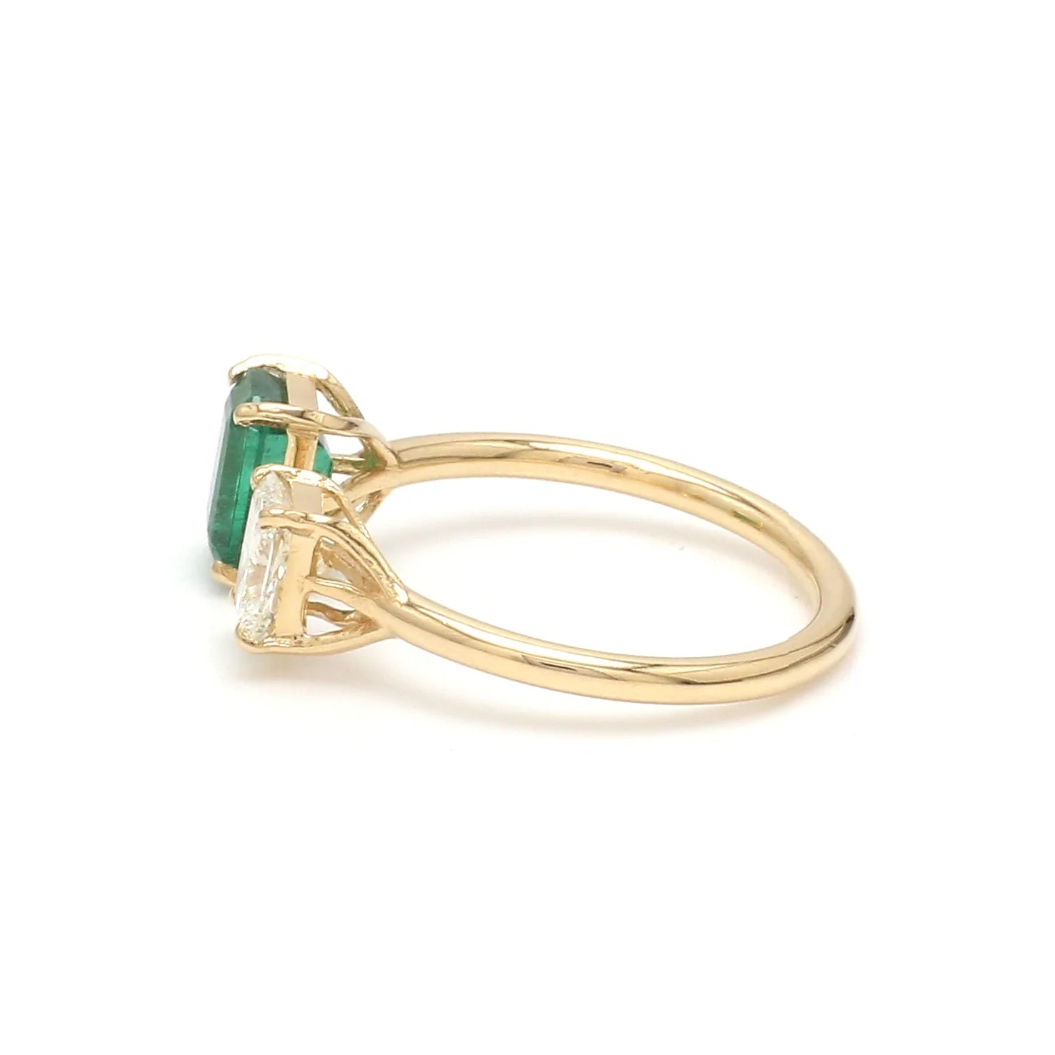 Emerald and Radiant Cut Diamond Two Stone Ring