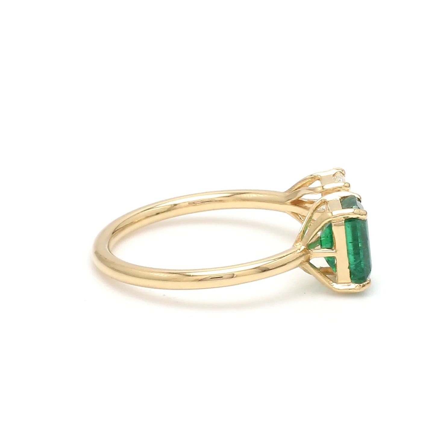Emerald and Radiant Cut Diamond Two Stone Ring