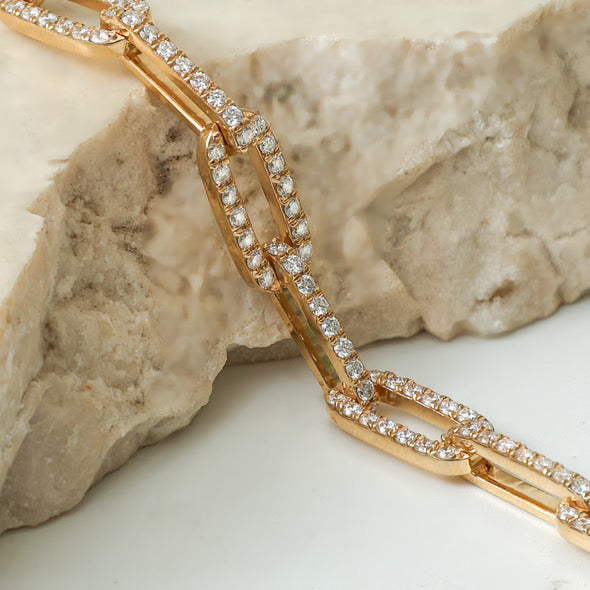 Diamond Pavé Flat Cable Link Chain Bracelet