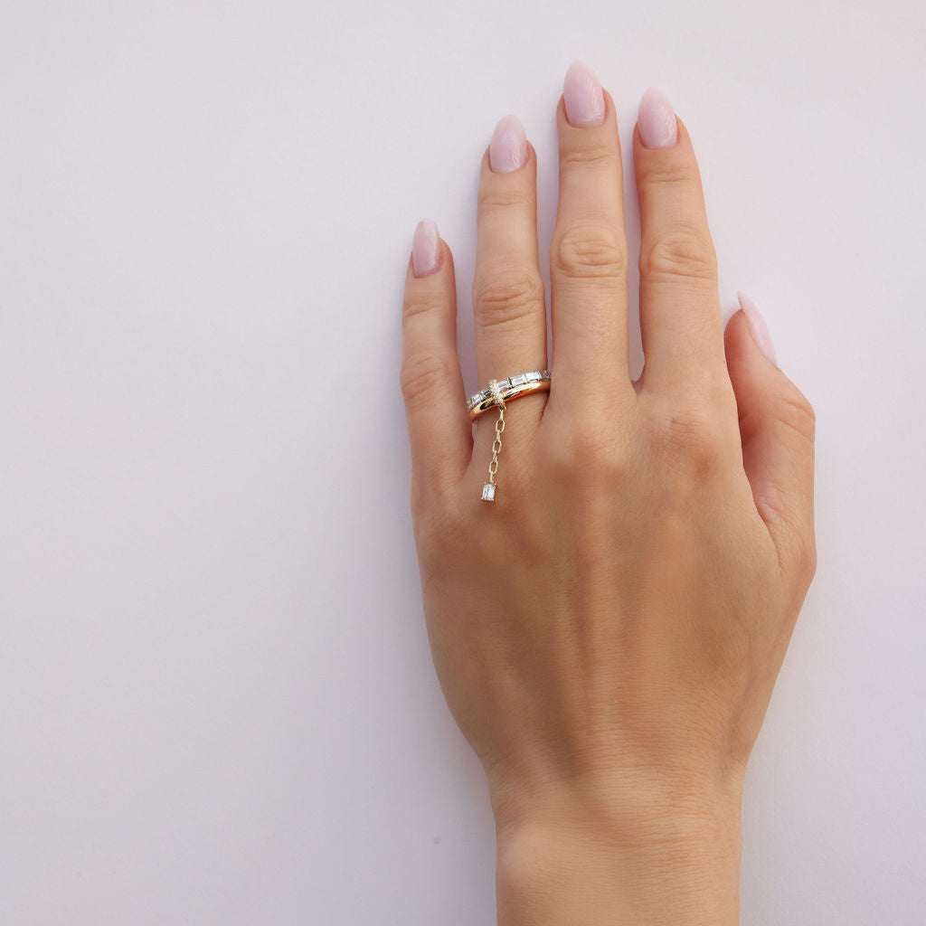 Twilight Drop Yellow Gold and White Gold Baguette Diamond Ring