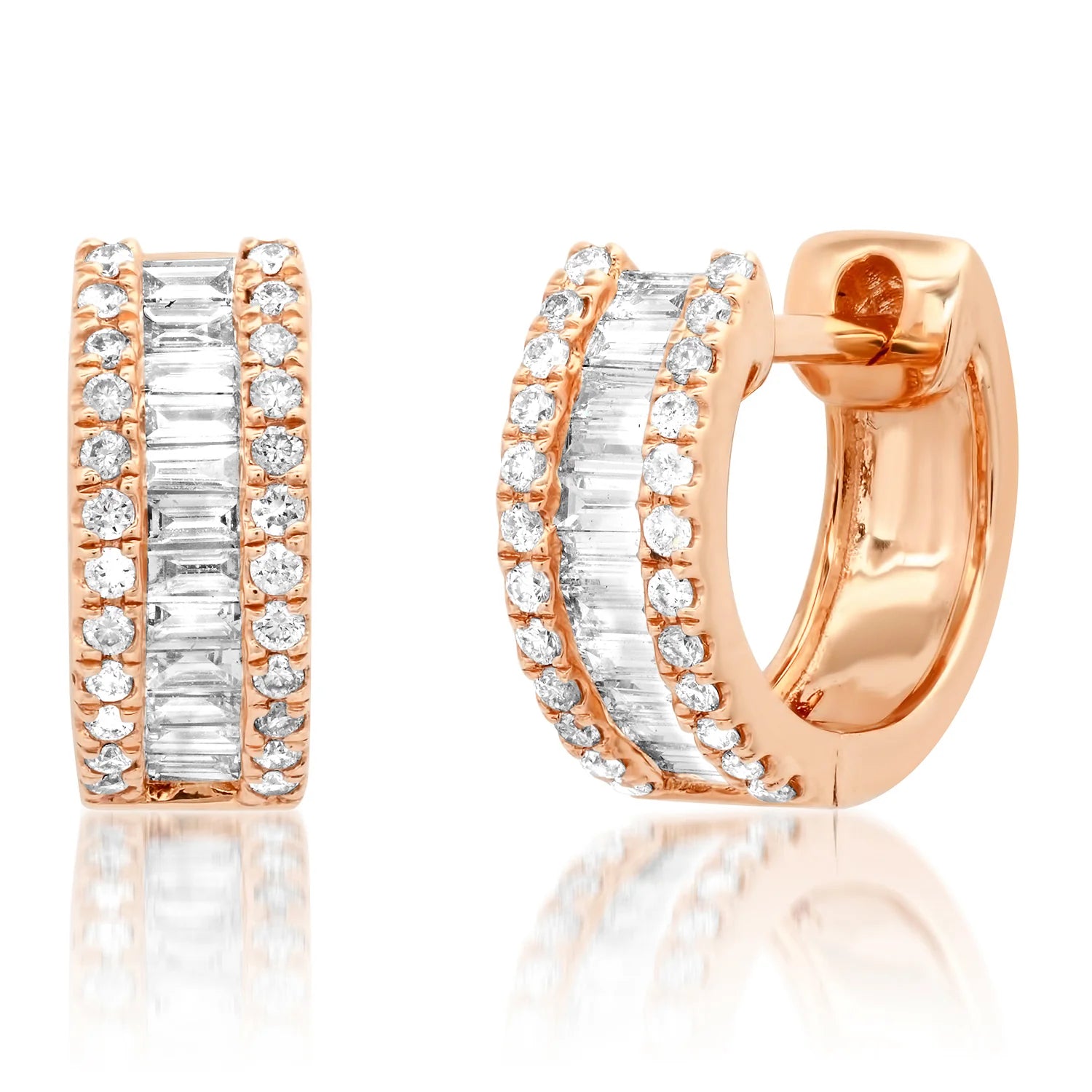 Stacked Baguette Diamond Hoop Earrings