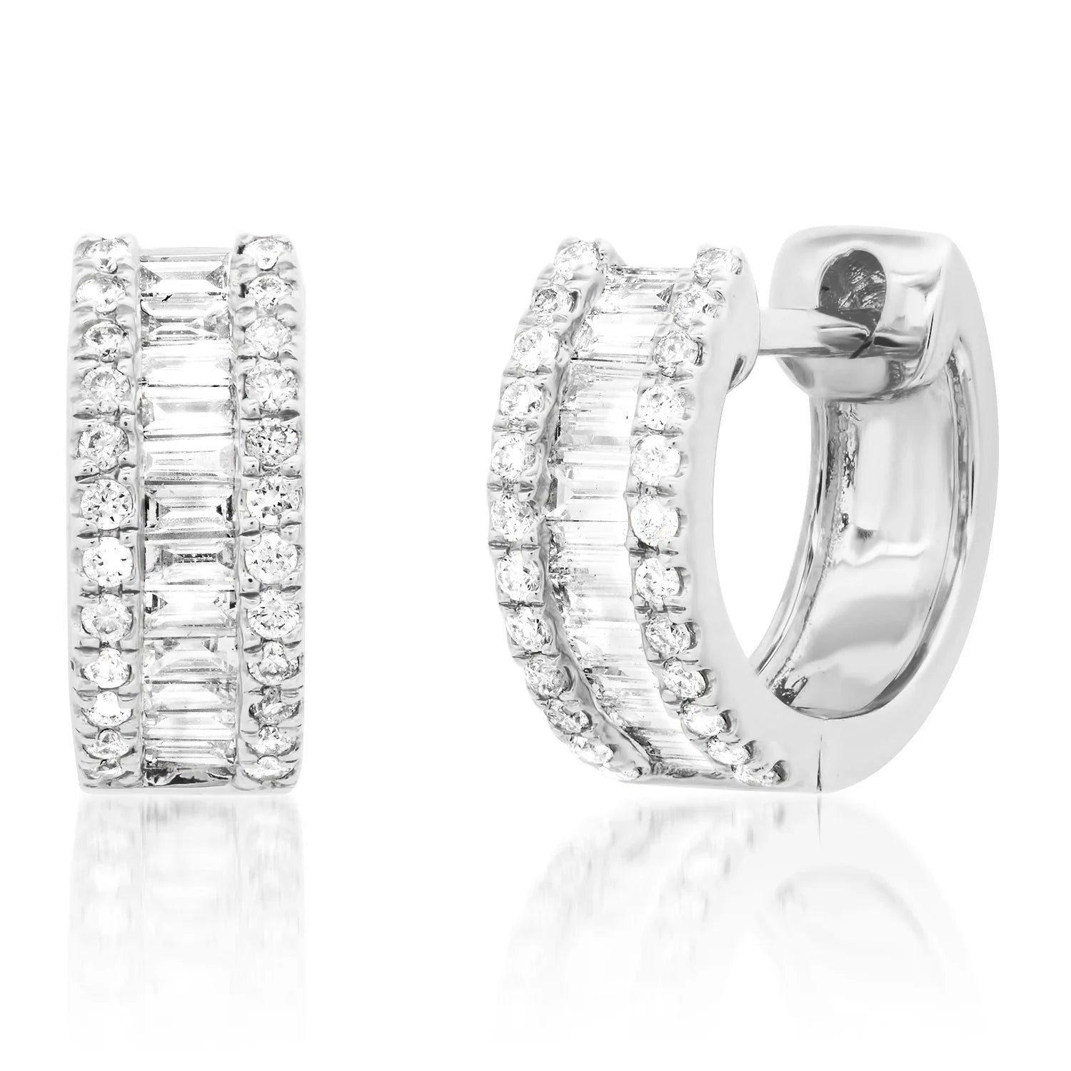 Stacked Baguette Diamond Hoop Earrings