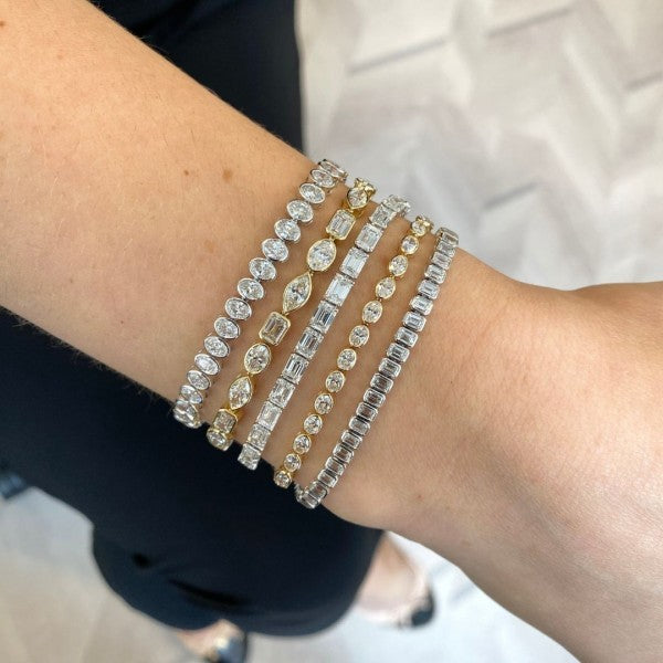 Mixed Diamond Bezel Yellow Gold Tennis Bracelet