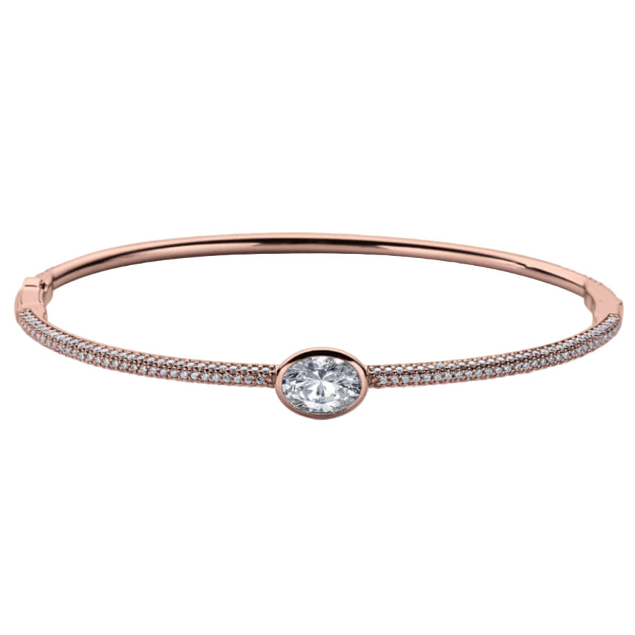 1ct Oval Diamond Bezel Pave Bangle