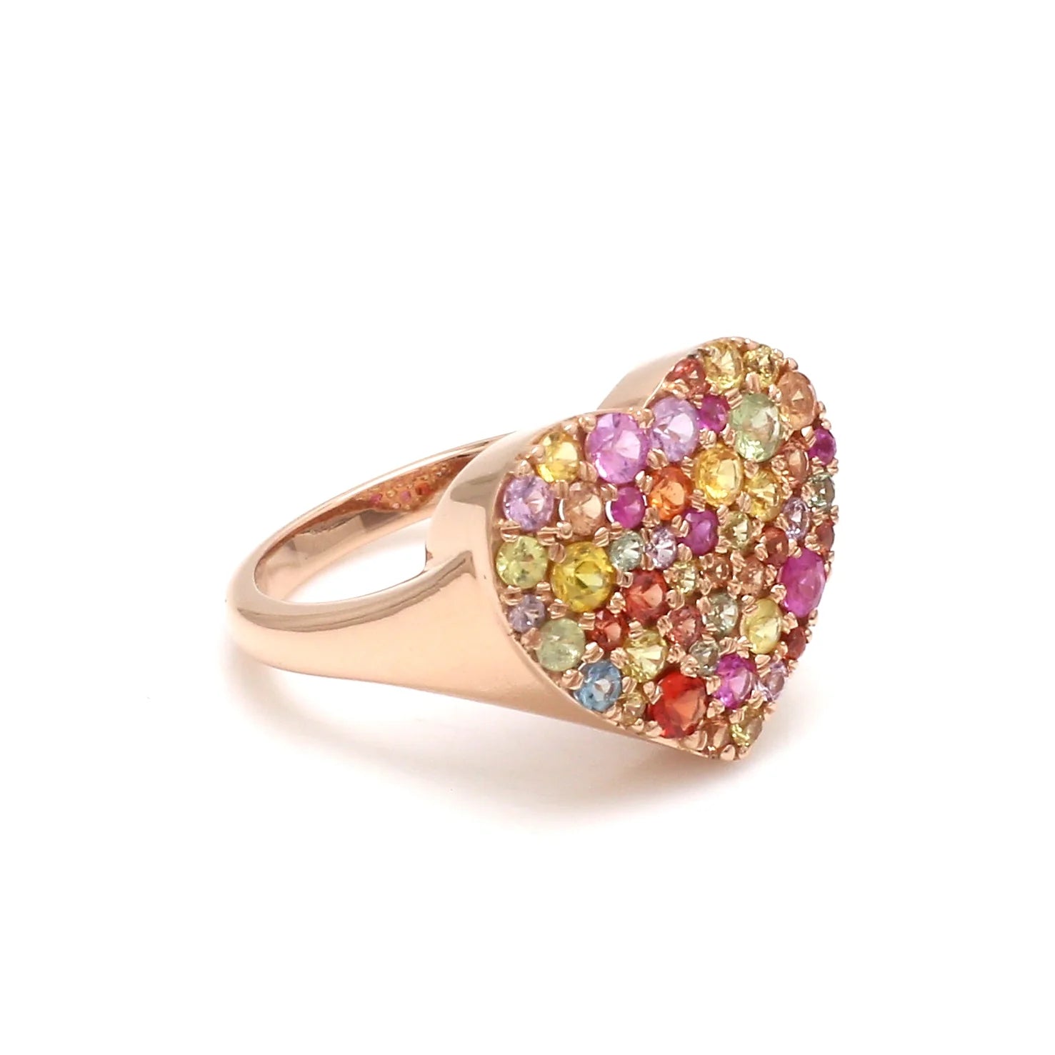 Rainbow Sapphire Heart Pavé Ring