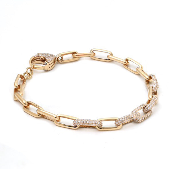 Diamond Partial Pave Cable Link Bracelet