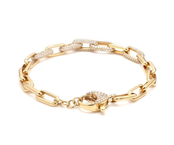 Diamond Partial Pave Cable Link Bracelet