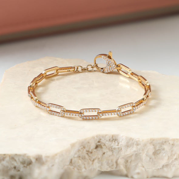 Diamond Pavé Flat Cable Link Chain Bracelet