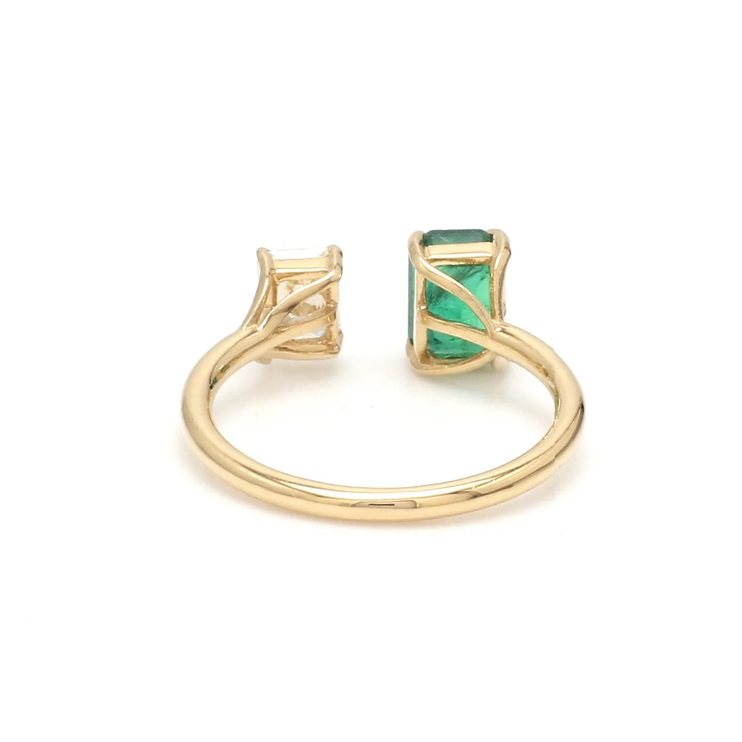 Emerald and Radiant Cut Diamond Two Stone Ring