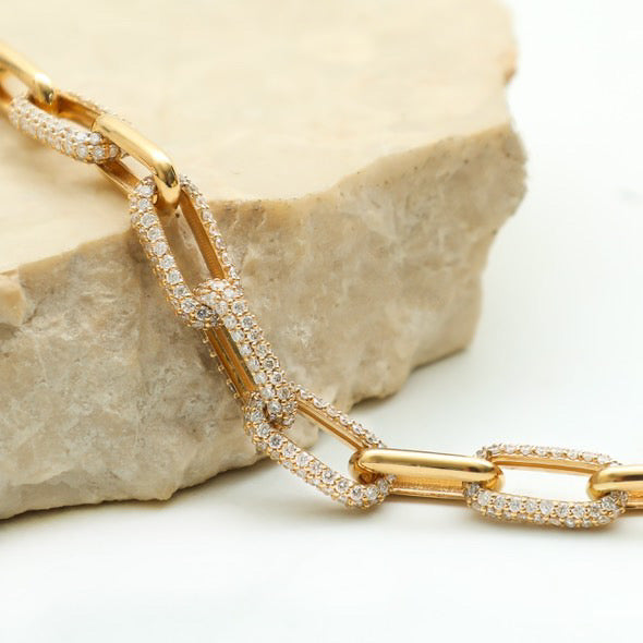 Diamond Partial Pave Cable Link Bracelet