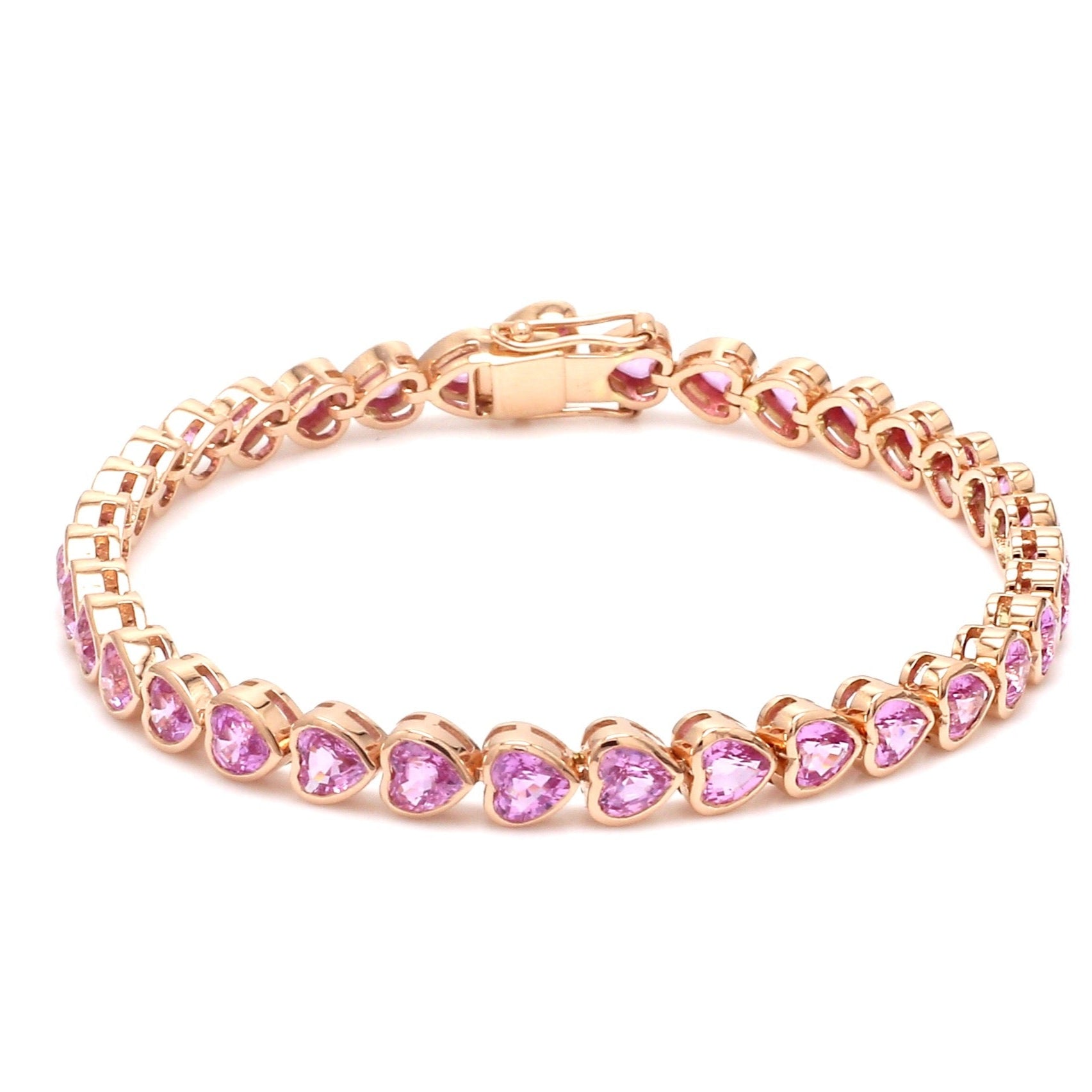 14K Natural Pink Heart Sapphire Bezel Bracelet