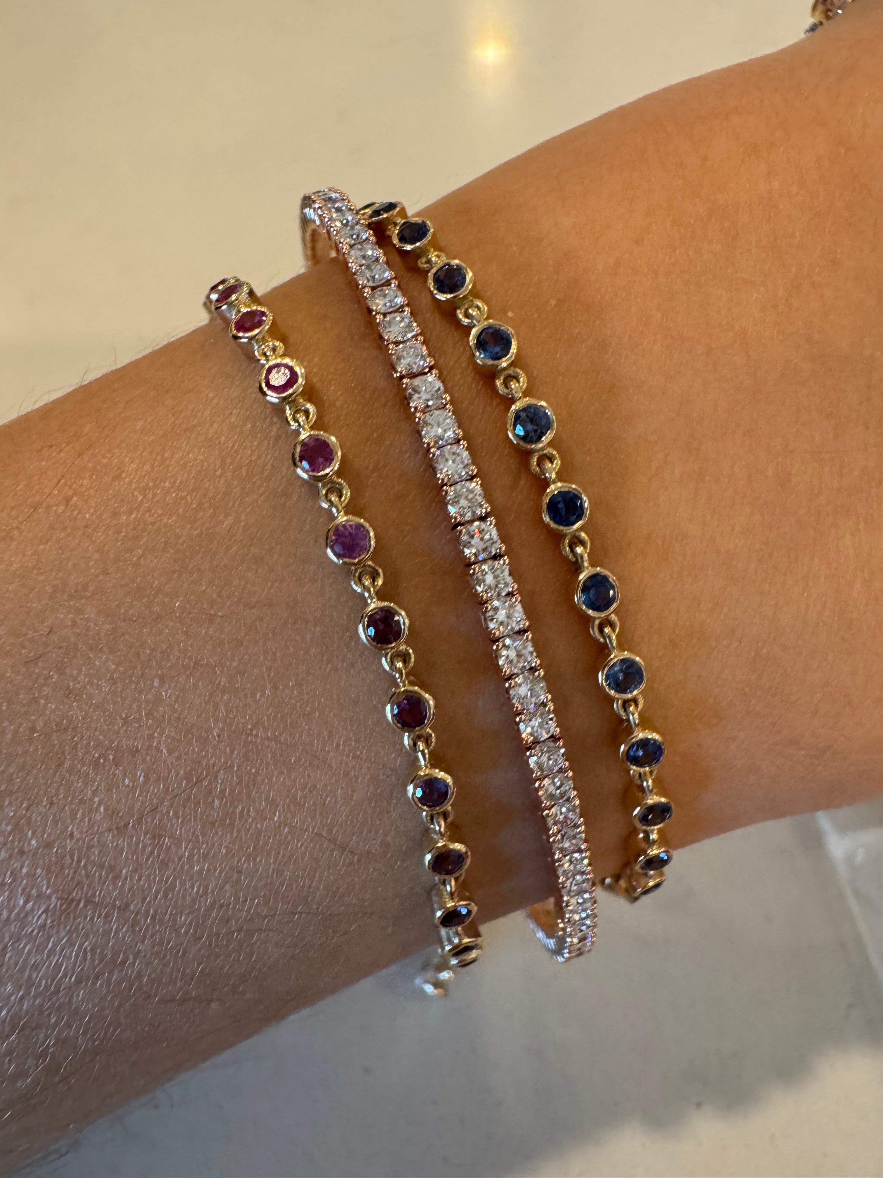 14K Natural Blue Sapphire Bezel Bracelet