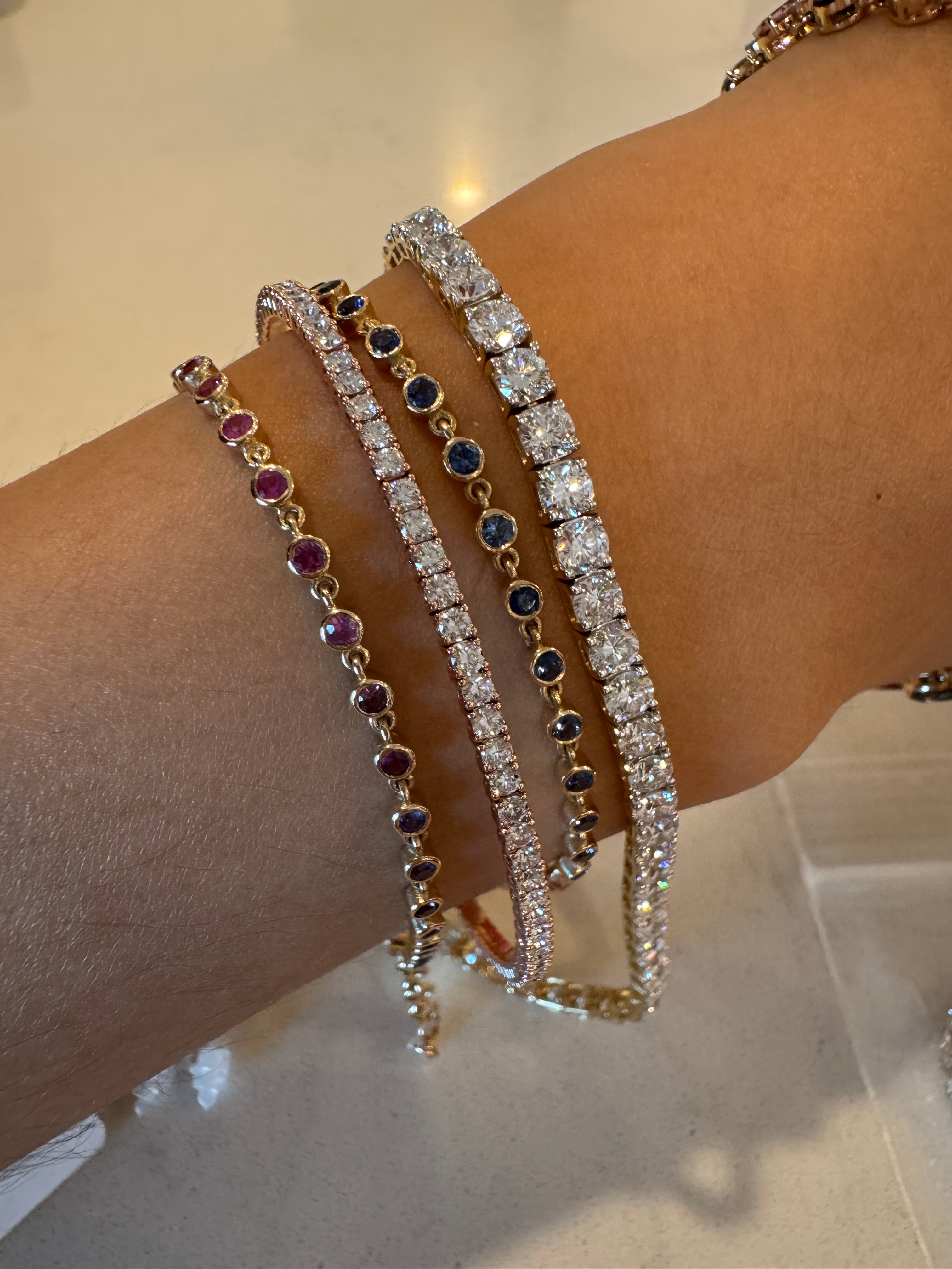 14K Natural Blue Sapphire Bezel Bracelet