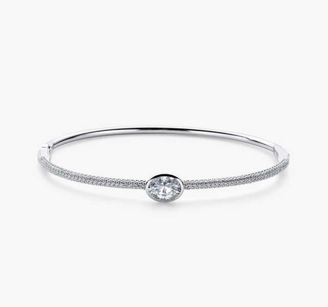 1ct Oval Diamond Bezel Pave Bangle