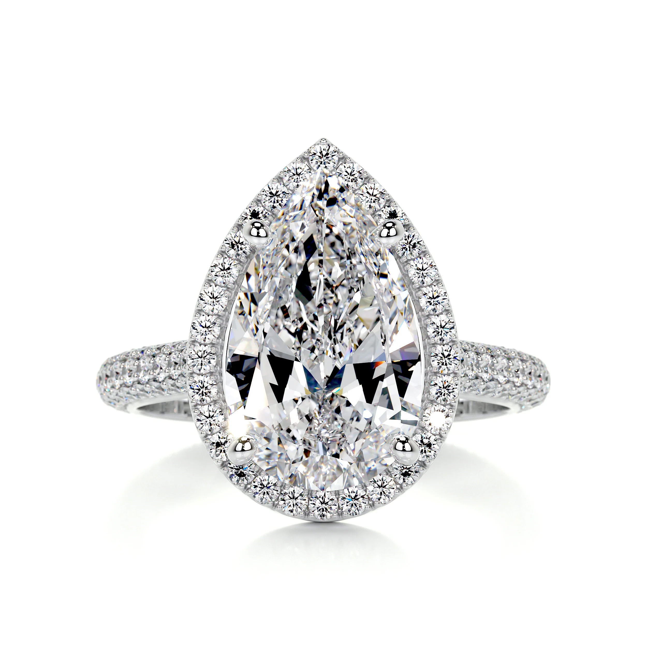 Pear Cut Diamond 3 Row Pavé Engagement Ring