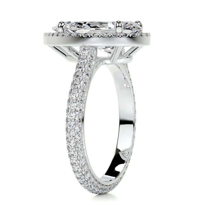 Pear Cut Diamond 3 Row Pavé Engagement Ring