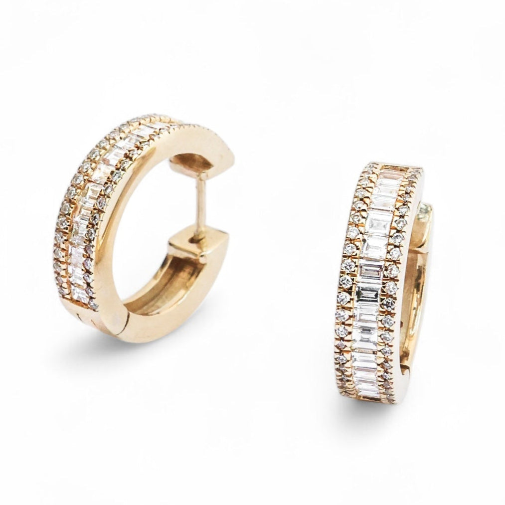 Stacked Baguette Diamond Hoop Earrings