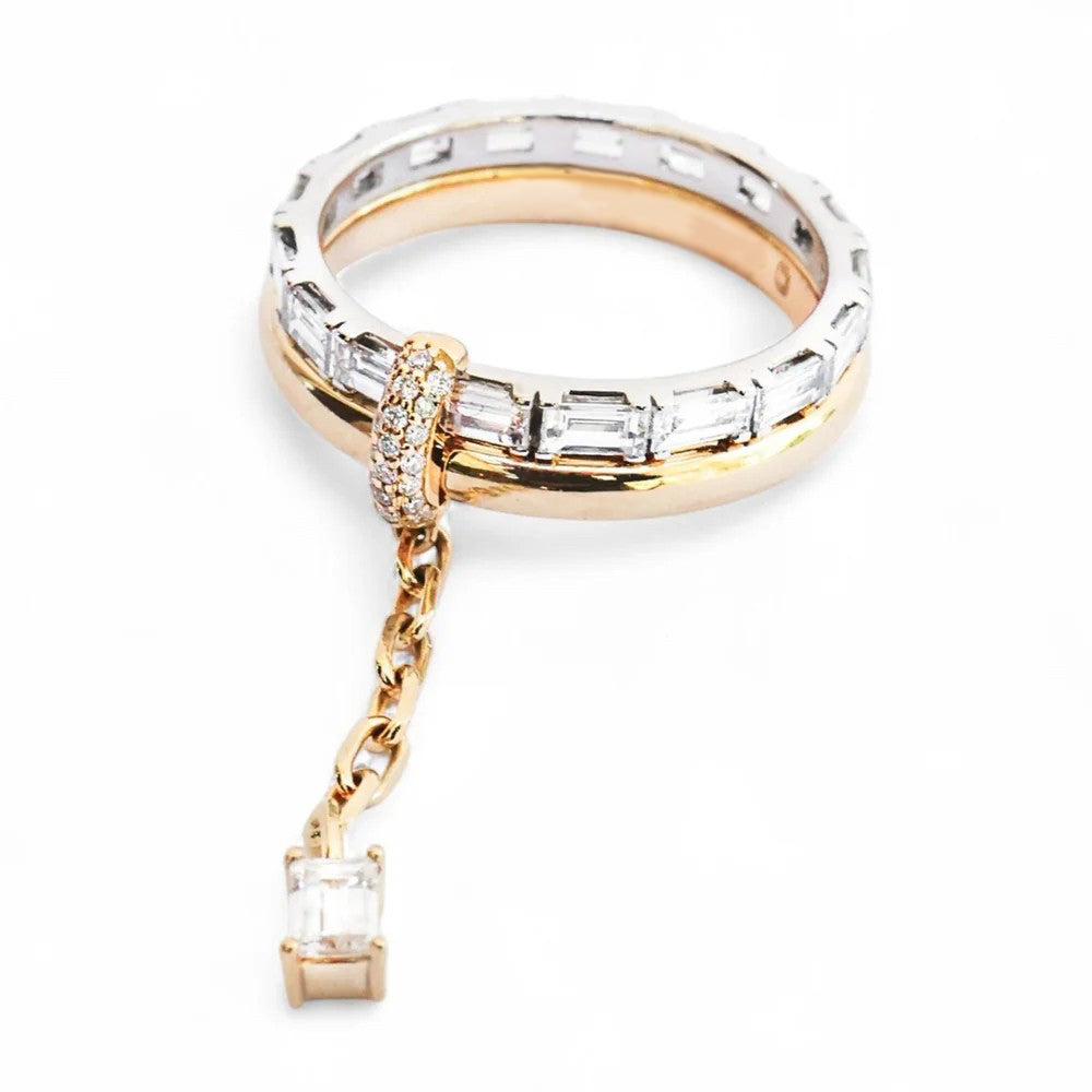 Twilight Drop Yellow Gold and White Gold Baguette Diamond Ring