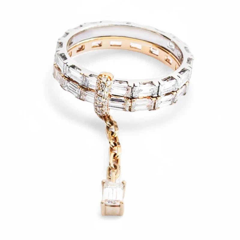 Twilight Drop Double Row Baguette Diamond Ring
