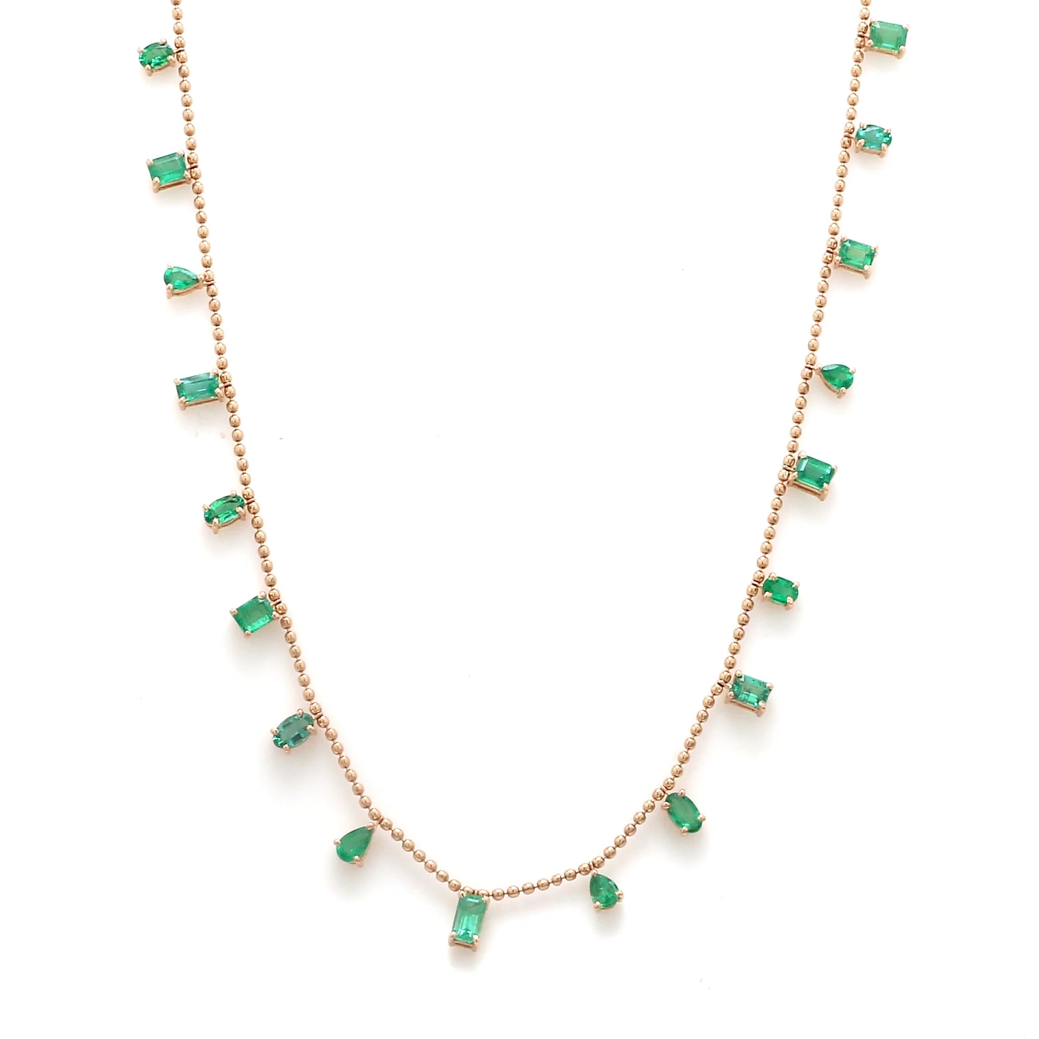 Emerald Mixed Shape Ball Chain Drop Necklace