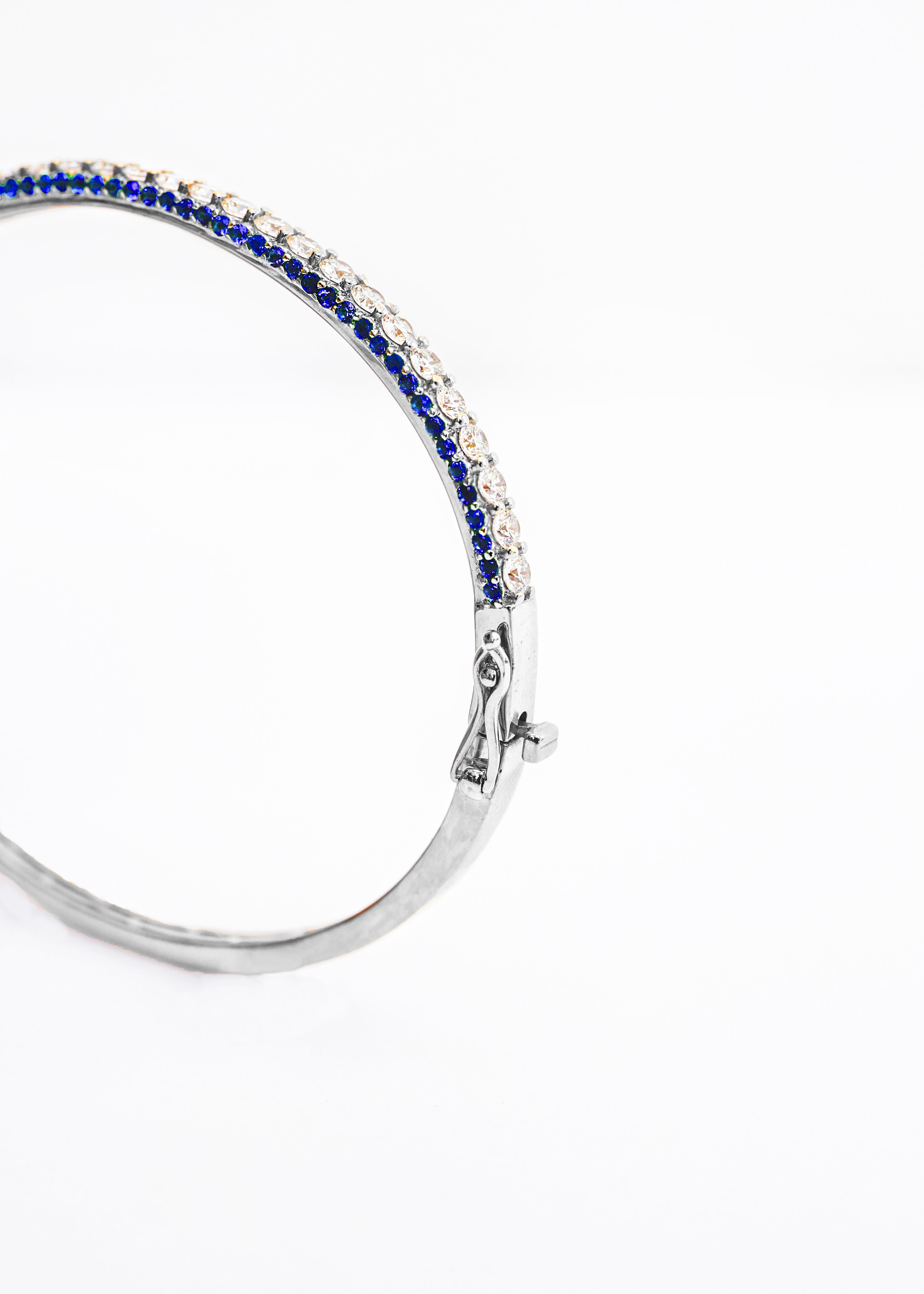 Diamond and Gemstone 3 Sided Bangle Bracelet