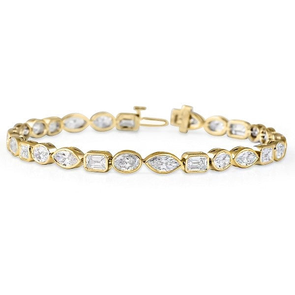 Mixed Diamond Bezel Yellow Gold Tennis Bracelet