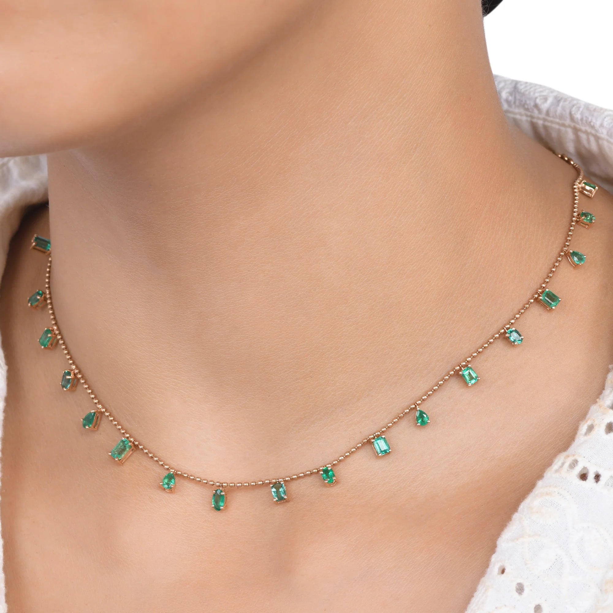 Emerald Mixed Shape Ball Chain Drop Necklace