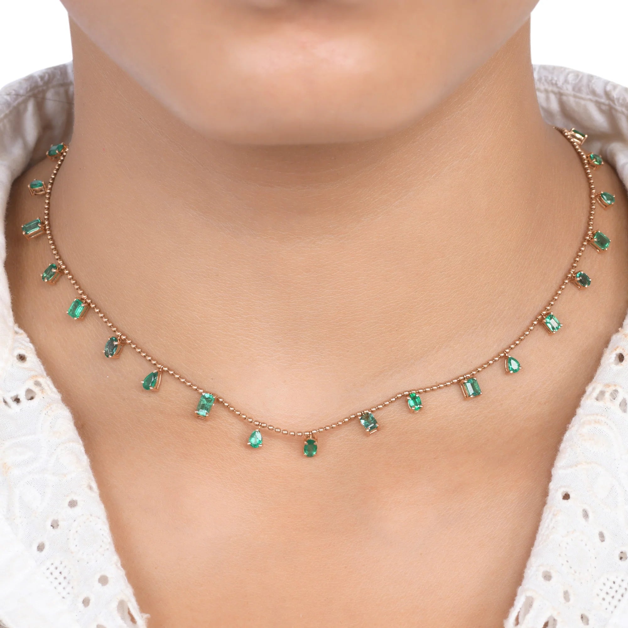 Emerald Mixed Shape Ball Chain Drop Necklace