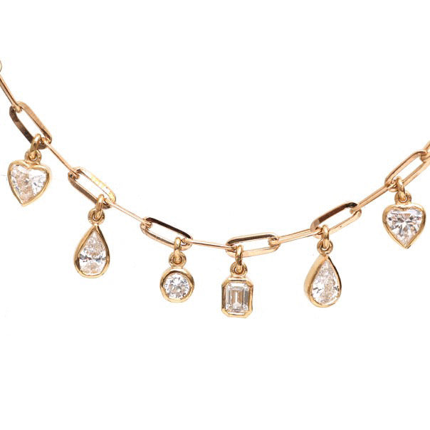 Diamond Mixed Shape Bezel Chain Drop Necklace