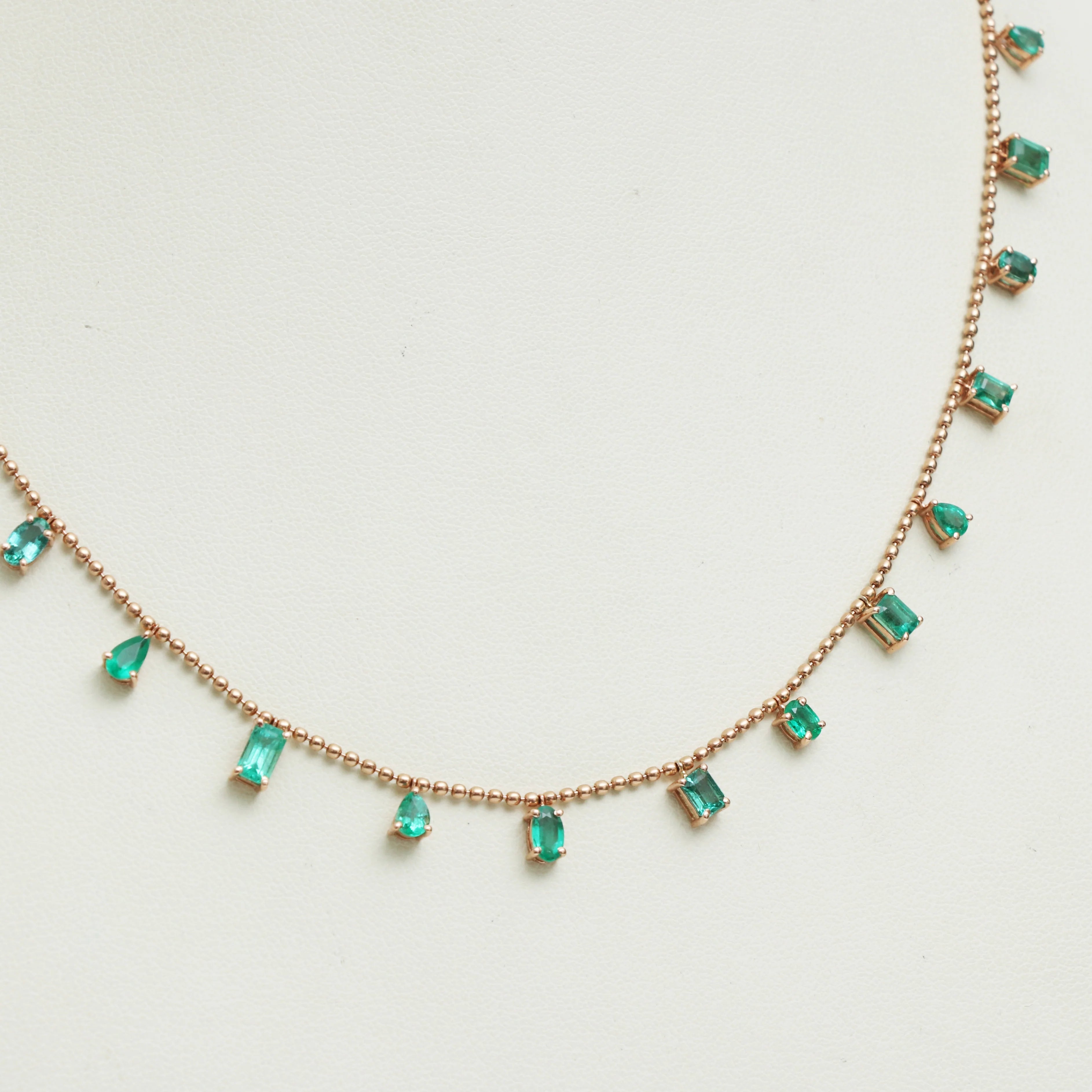 Emerald Mixed Shape Ball Chain Drop Necklace