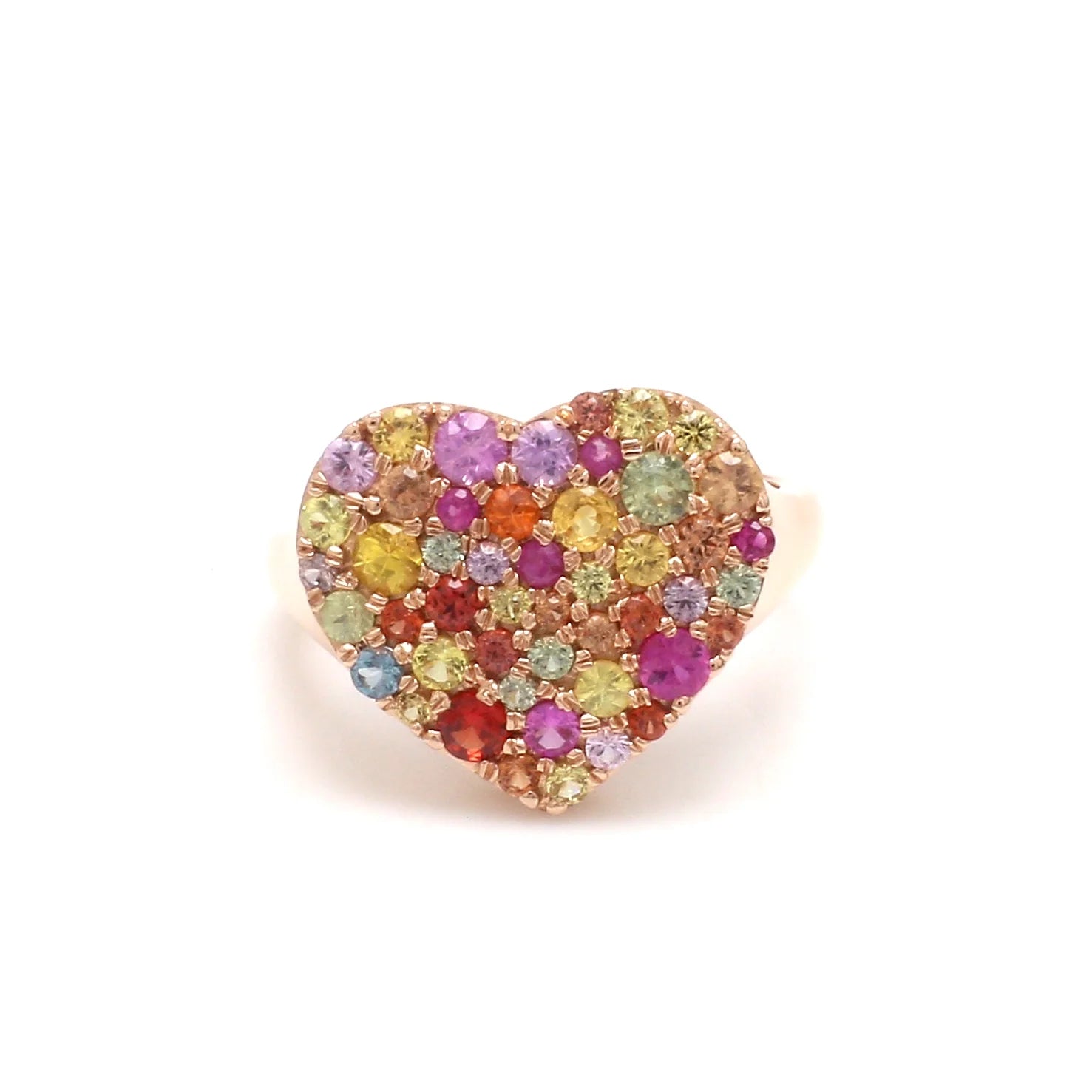 Rainbow Sapphire Heart Pavé Ring