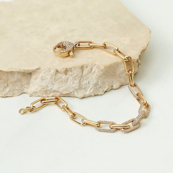 Diamond Partial Pave Cable Link Bracelet