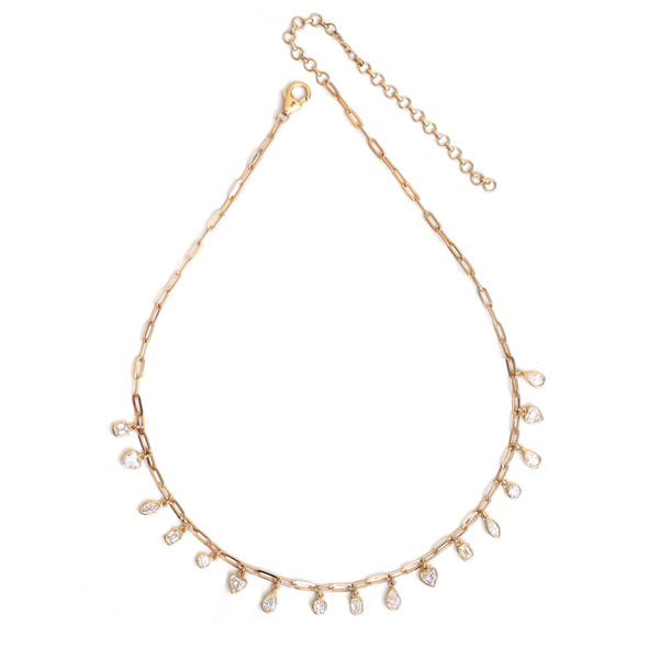 Diamond Mixed Shape Bezel Chain Drop Necklace