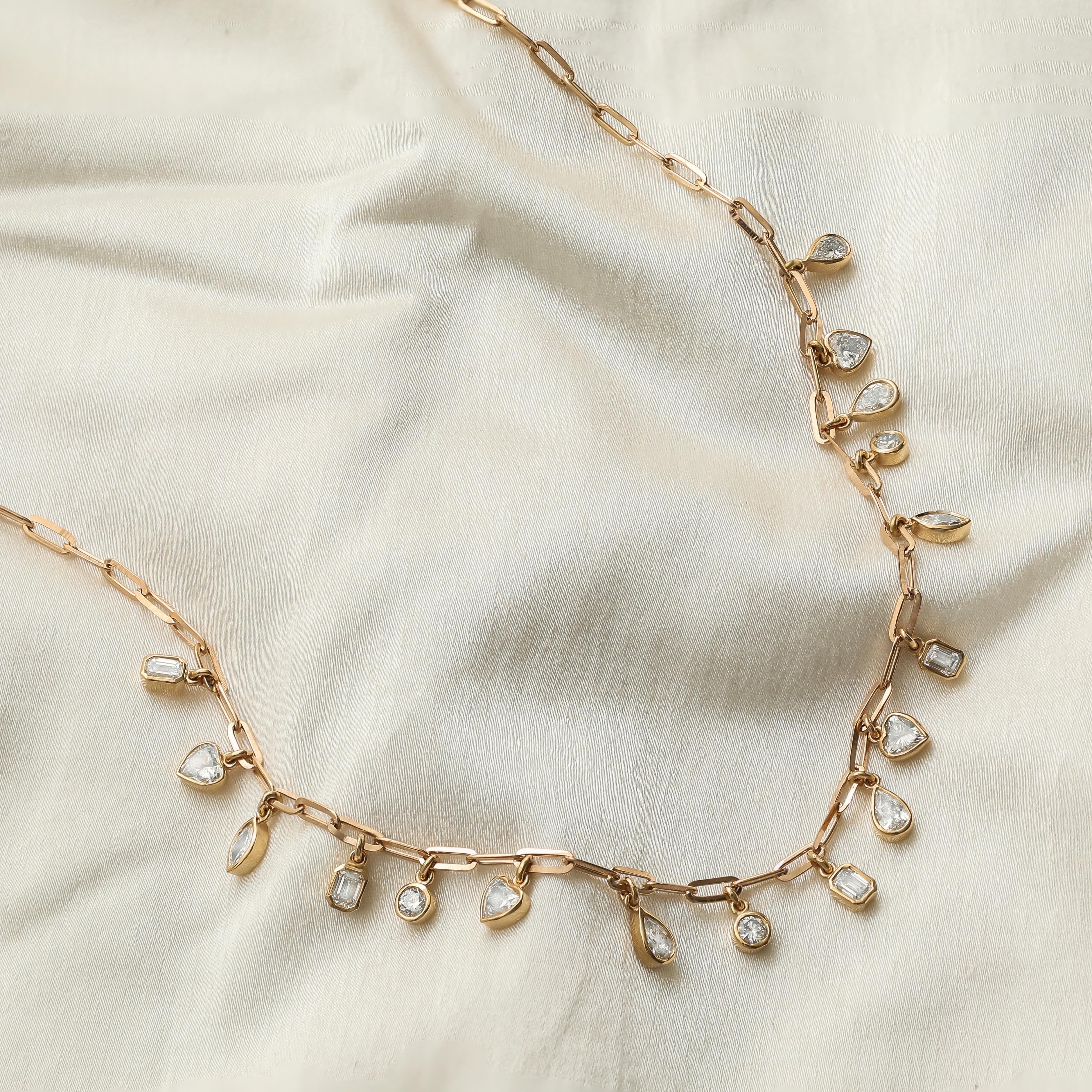 Diamond Mixed Shape Bezel Chain Drop Necklace