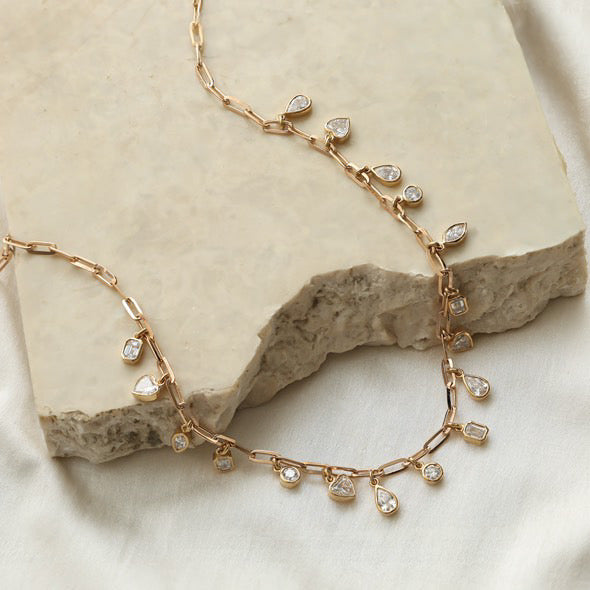 Diamond Mixed Shape Bezel Chain Drop Necklace