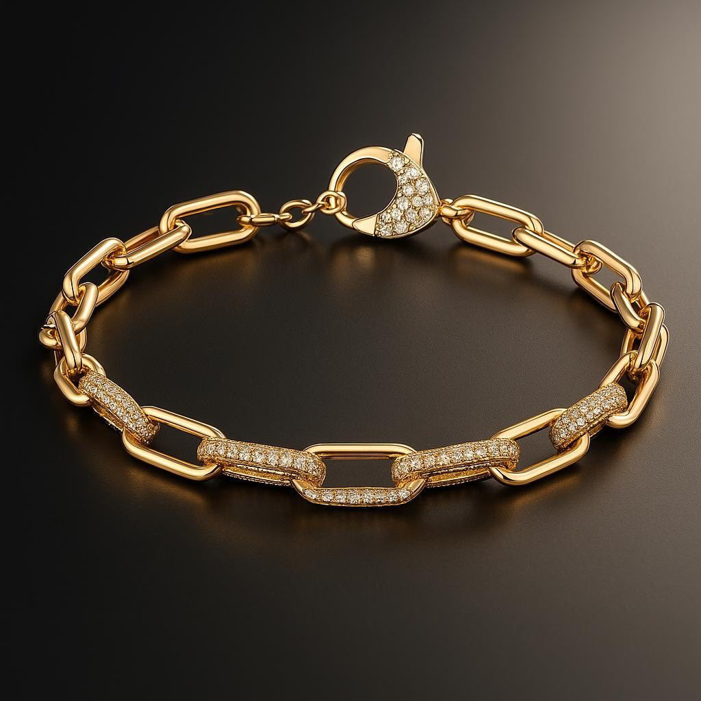 Diamond Partial Pave Cable Link Bracelet