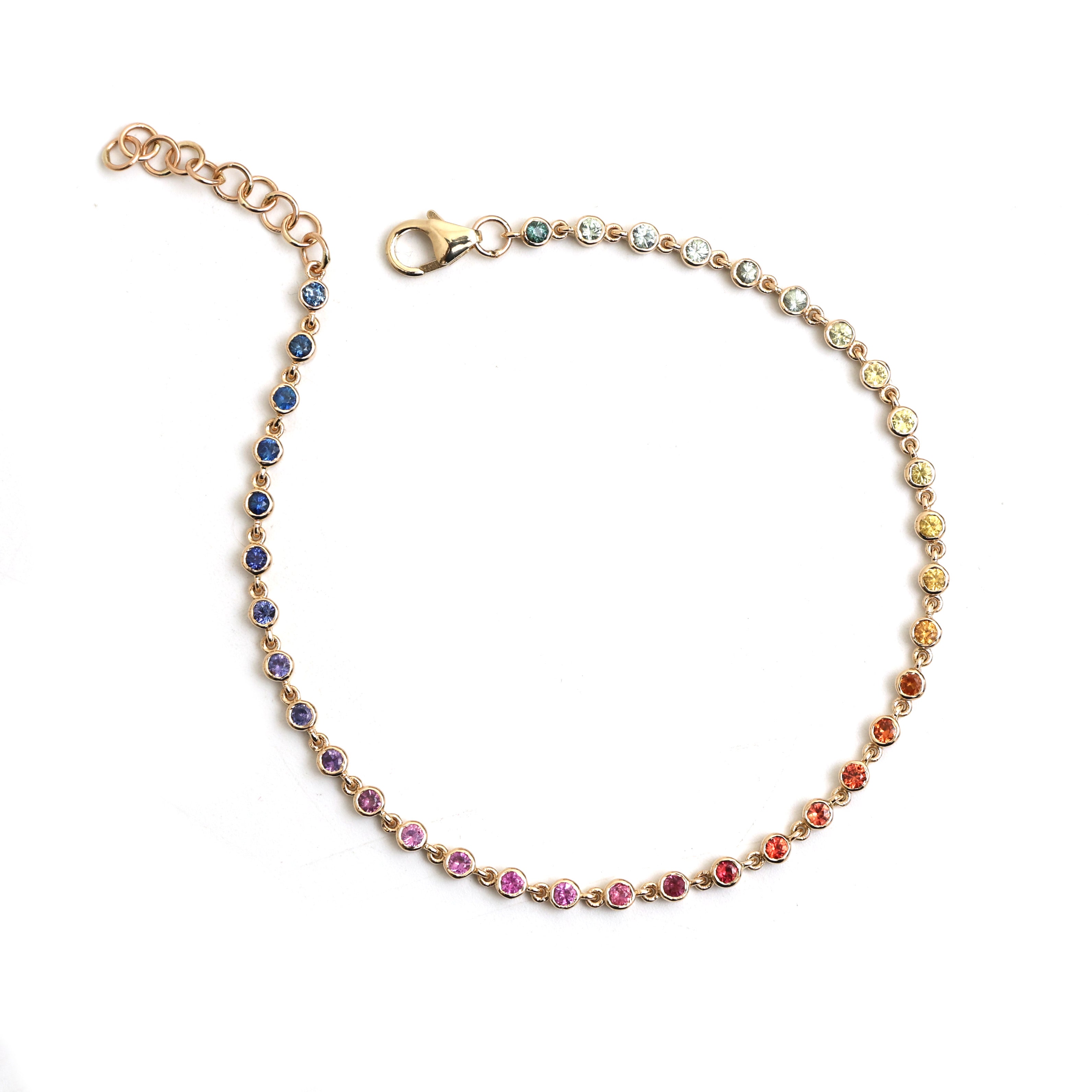 14K Natural Rainbow Sapphire Bezel Bracelet