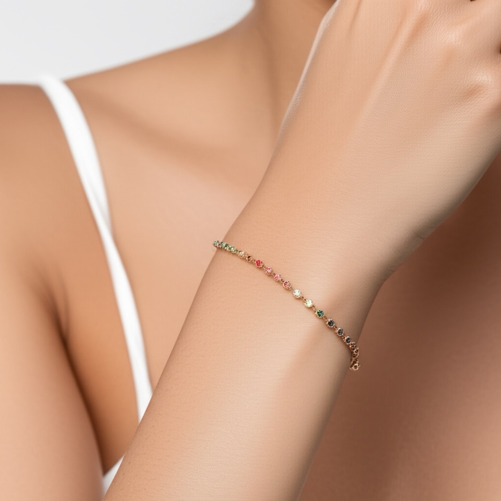 14K Natural Rainbow Sapphire Bezel Bracelet