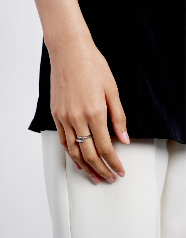 Diamond Pear-Cut Crossover Open Ring