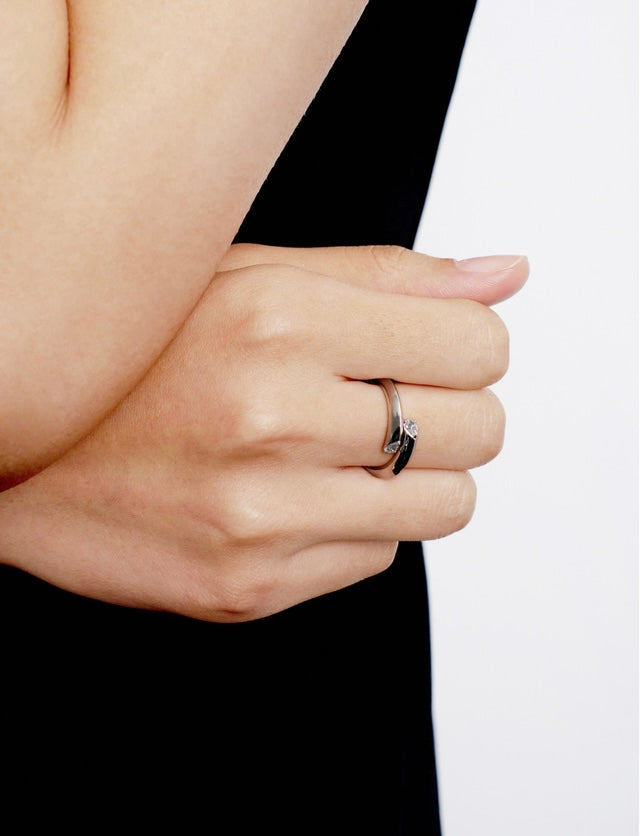 Diamond Pear-Cut Crossover Open Ring