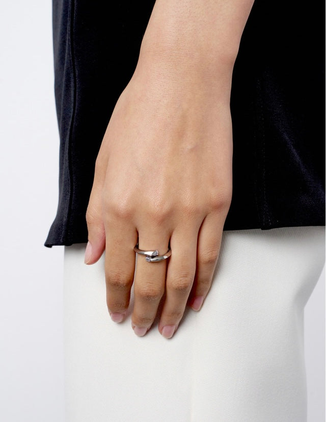 Diamond Pear-Cut Crossover Open Ring