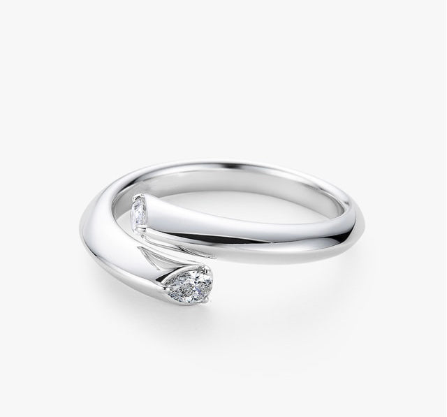 Diamond Pear-Cut Crossover Open Ring