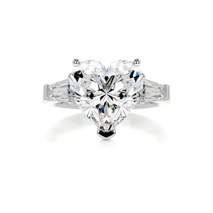 Heart Shaped Diamond and Baguette Side Engagement Ring