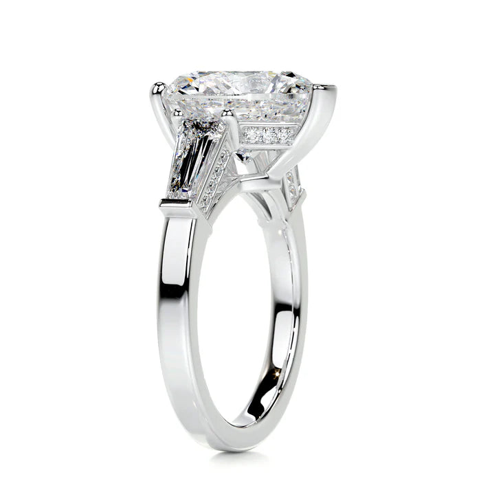Heart Shaped Diamond and Baguette Side Engagement Ring