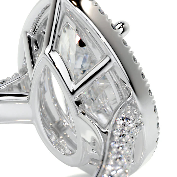 Pear Cut Diamond 3 Row Pavé Engagement Ring