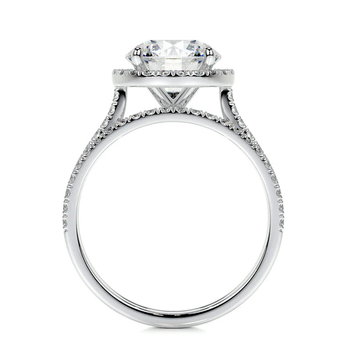 Round Cut Halo and Double Row Accented Ring