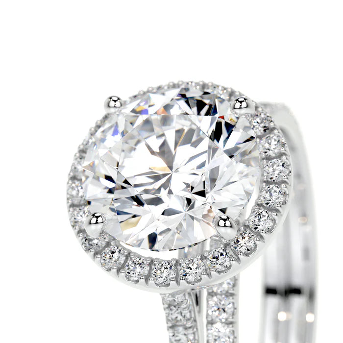 Round Cut Halo and Double Row Accented Ring