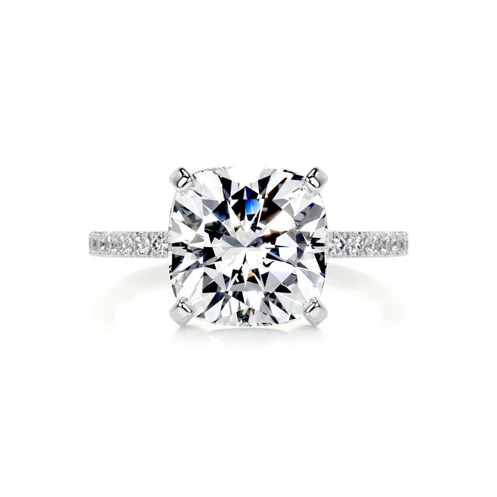 Cushion Diamond 4 Prong Pavé Engagement Ring
