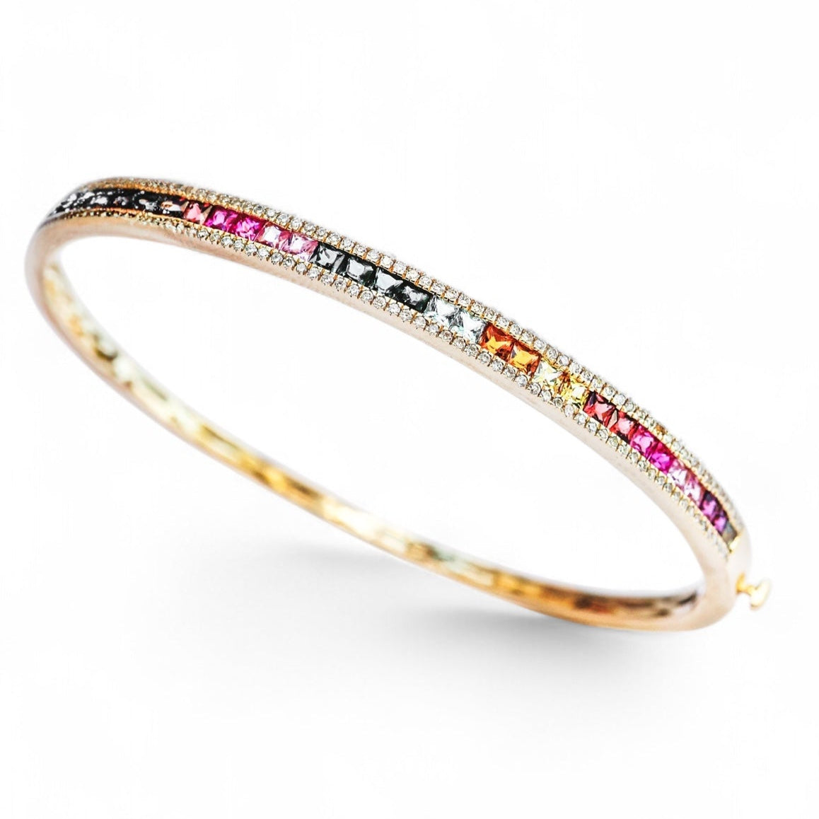 Rainbow Princess Cut Sapphire and Diamond Bangle Bracelet